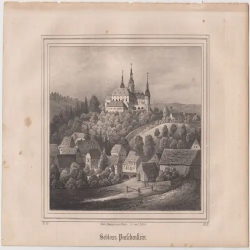 Lithografie: Schloss Purschenstein, Pietzsch, Grafik, Saxonia, um 1836, Ansicht