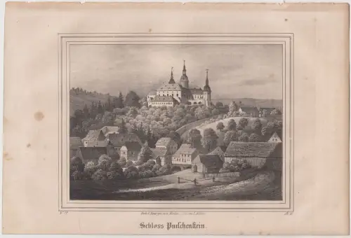Lithografie: Schloss Purschenstein, Pietzsch, Grafik, Saxonia, um 1836, Ansicht