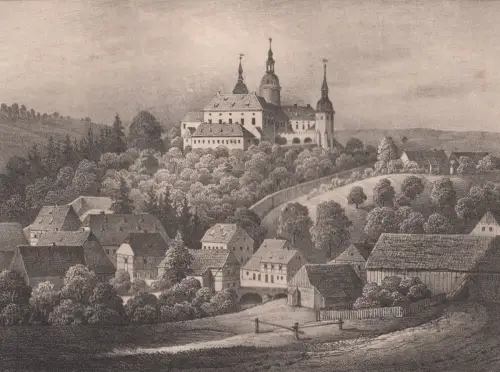 Lithografie: Schloss Purschenstein, Pietzsch, Grafik, Saxonia, um 1836, Ansicht
