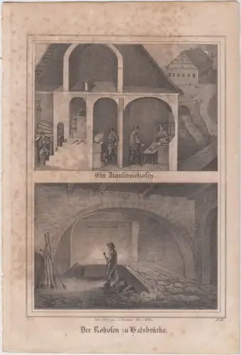 Ein Zinnschmelzofen. & Der Hochofen zu Halsbrücke, 1841, C. Müller. E. Me 353238