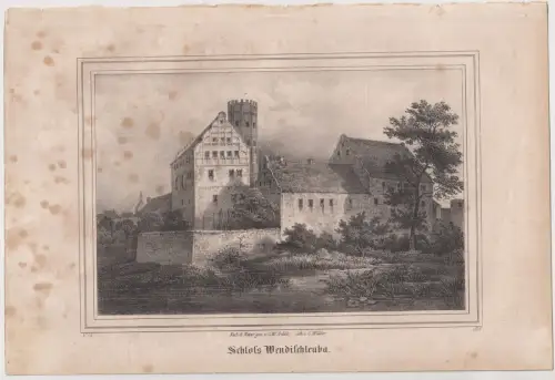 Lithografie: Schloss Wendischleuba, Eduard Pietzsch, um 1836, Saxonia, Ansicht