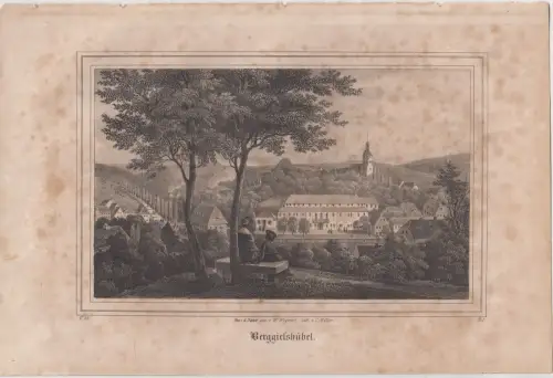 Lithografie: Berggießhübel, Ansicht, Eduard Pietzsch, um 1836, Saxonia, Grafik