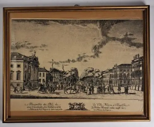 Radierung: Perspective des Allés de la Ville Neuve à Berlin, 1756, Fechhelm