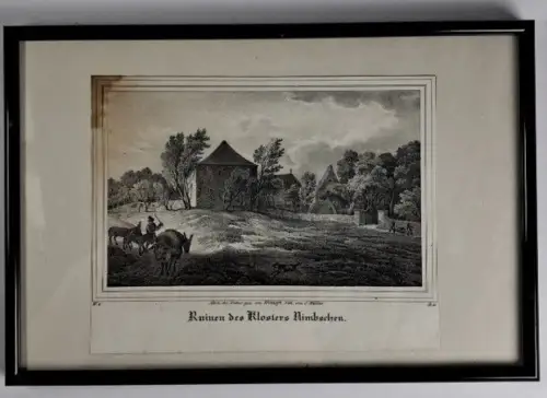 Lithografie: Ruinen des Klosters Nimbschen, Wilhelm Witthöft,