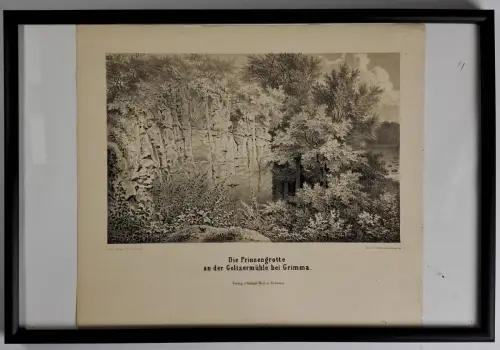 Lithografie: Die Prinzengrotte an der Goltzermühle bei Grimma, Weibezahl, Werl