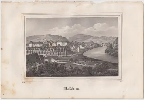 Lithografie: Waldheim, Ansicht, Eduard Pietzsch & Comp, um 1836, Saxonia, Grafik