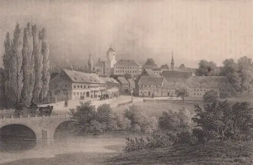 Lithografie: Radeberg, Ansicht, Eduard Pietzsch & Comp, um 1836, Saxonia, Grafik