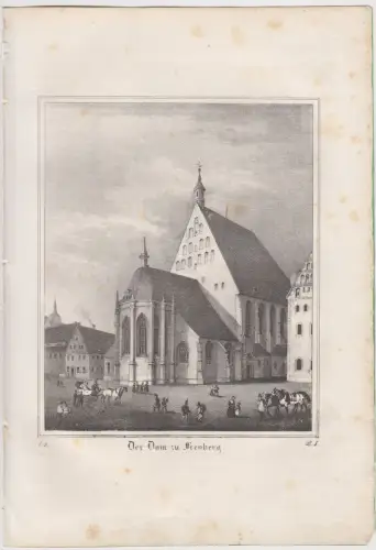 Lithografie: Der Dom zu Freyberg, Eduard Pietzsch, Ansicht Freiberg, um 1836