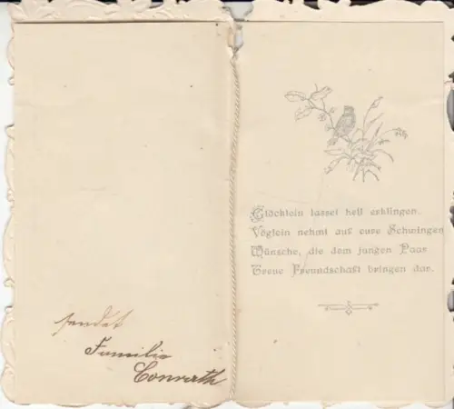 Klappkarte Hochzeit, Karte. Karte, ca. 1900, Gesendet von Familie Conrath