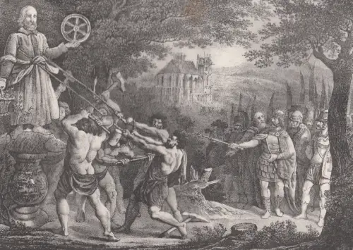 Die Zerstörung des Götzenbildes Crodo, 1835, Saxonia, Original-Lithografi 349451