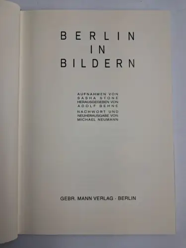 Buch: Berlin in Bildern, Adolf Behne / Sasha Stone / M. Neumann, 1998, Gebr Mann
