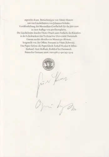 Buch: angesichts dessen, Günter Kunert. Linolschnitte von Johannes Grützke, sig!