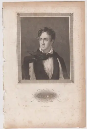 Stahlstich: Lord Byron, um 1840, Grafik, Bibliographisches Institut, Portrait