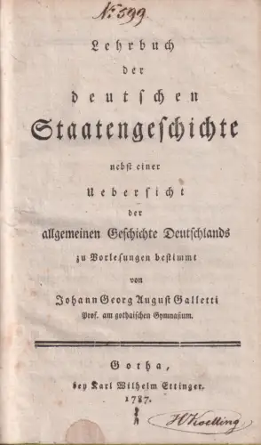 Buch: Lehrbuch der deutschen Staatengeschichte, J.G.A. Galletti, 1878, Ettinger