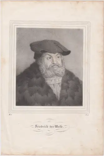 Lithografie: Friedrich der Weise, um 1840, Grafik, Portrait, Brustbild, Sachsen