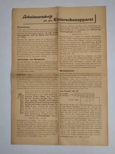 Record Kleinrechenapparat mit Anleitung, Griffeladdierer, Zahlenschieber