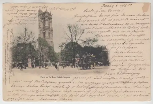 AK Paris - La Tour Saint-Jacques, ca. 1902, Le Deley, gelaufen, gebraucht, gut