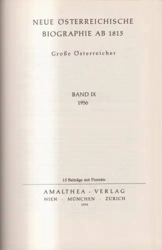 Buch: Neue Österreichische Biographie ab 1815, Große Österreicher. Band IX