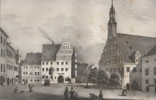 Lithografie: Der Marktplatz von Zwickau, um 1836, Eduard Pietzsch & Comp, Grafik
