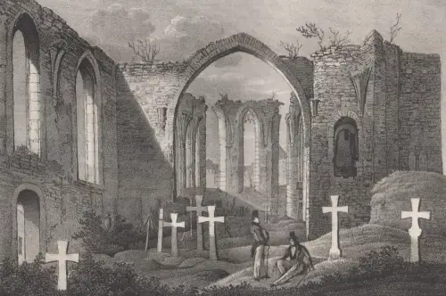 Lithografie: Ruinen der Nikolaikirche in Bautzen, 1836, Eduard Pietzsch, Saxonia
