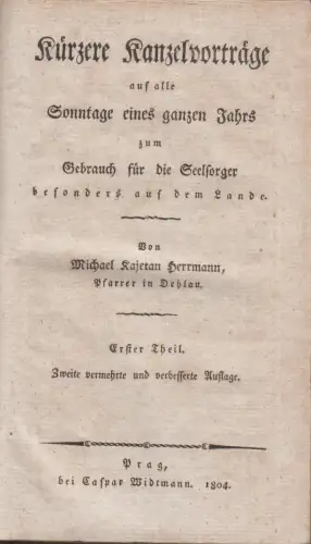 Buch: Kürzere Kanzelvorträge, Herrmann, M.K., 2 Bde., 1804, Caspar Widtmann, gut