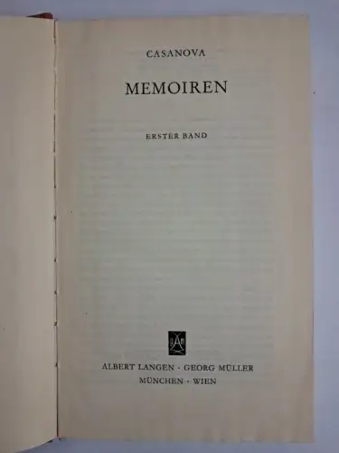 Buch: Memoiren, Casanova, Giovanni Giacomo. 2 Bände, 1963, Verlag Langen Müller