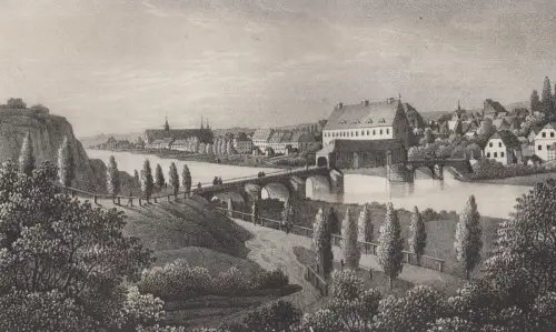 Lithografie: Grimma, um 1836, Eduard Pietzsch & Comp, Ansicht, Grafik, Saxonia