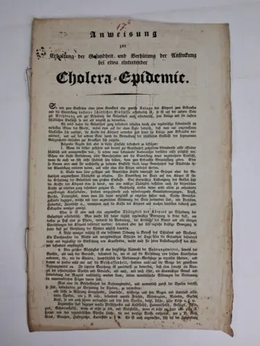 Faltblatt: Anweisung zur Erhaltung der Gesundheit ... bei Cholera-Epidemie, 1831
