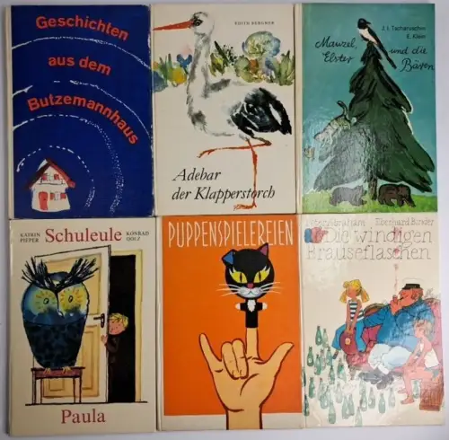 6 originale DDR-Kinderbücher: Schuleule Paula, Butzemannhaus, Klapperstorch ...