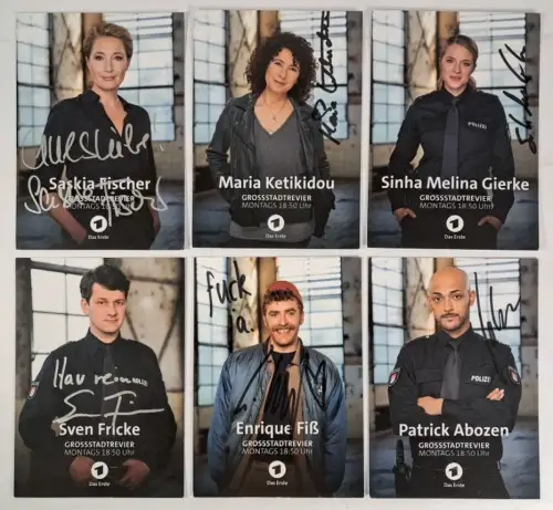 6 Autogrammkarten: Großstadtrevier, Fricke, Fiß, Abozen, Gierke, Ketikidou ...