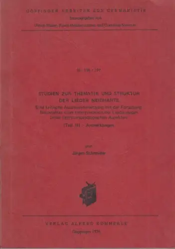 Buch: Studien zur Thematik und Struktur der Lieder Neidharts, Schneider,  224727