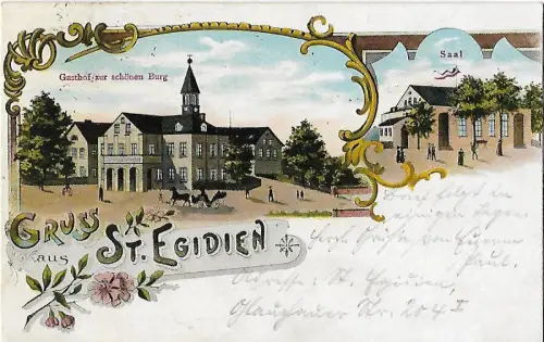 AK Gruss aus St. Egidien. Gasthof zur schönen Burg. ca. 1921, gebraucht, gut