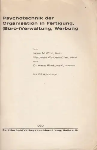 Buch: Psychotechnik der Organisation in Fertigung, (Büro-) Verwaltung... Witte