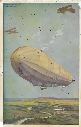 AK Militärluftkreuzer Hansa im Kampf mit feindlichen Fliegern. ca. 1915, gut