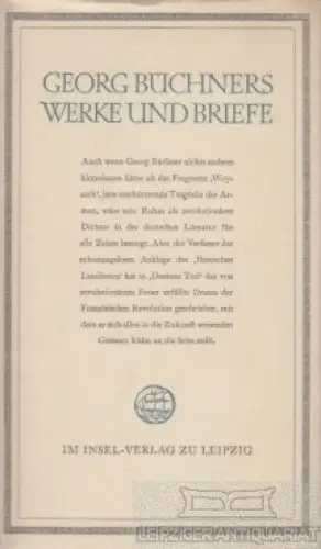 Buch: Werke und Briefe, Büchner, Georg. 1952, Insel-Verlag, gebraucht, gut