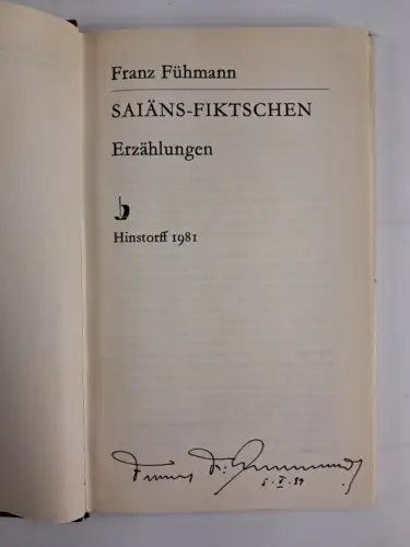 Buch: Saiäns-fiktschen. Franz Fühmann, 1981, Hinstorff, signierte Erstausgabe!