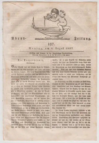Abendzeitung 187. / 1827, Karl Gottfried Theodor Winkler, Arnoldscher Verlag
