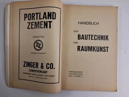 Buch: Handbuch der Bautechnik und Raumkunst, um 1930, E. Unselt, Branchenbuch