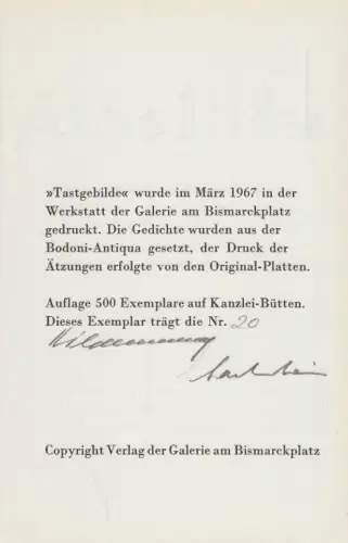 Buch: Tastgebilde, Hildebrandt, Guido. 1967, Verlag der Galerie am Bismarckplatz