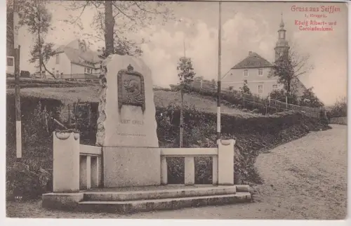AK Gruss aus Seiffen i. Erzgeb. - König Albert- und Caroladenkmal, 1915, Harzer