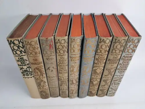 9 Bücher Jack London, Büchergilde Gutenberg, 1930er Jahre, gebraucht, gut