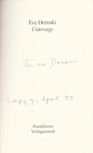 Buch: Unterwegs, Demski, Eva. 1988, Frankfurter Verlagsanstalt, gebraucht, gut