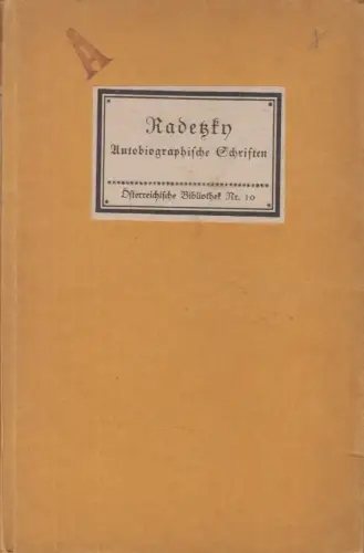 Buch: Radetzky, Wolden, Ernst, Insel-Verlag, Österreichische Bibliothek 10