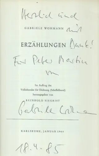 Buch: Erzählungen, Wohmann, Gabriele. Volksbund für Dichtung, 1964