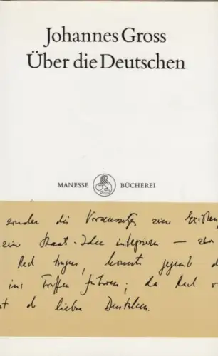 Buch: Über die Deutschen, Gross, Johannes. Manesse Bücherei, 1992