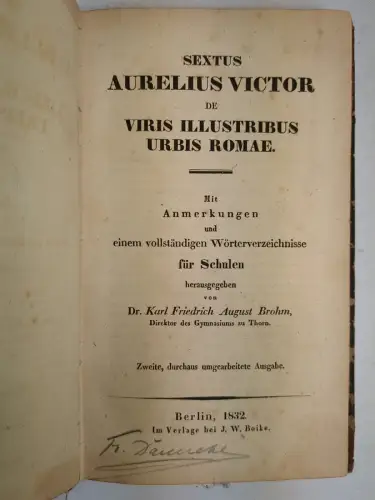 Buch: Sextus Aurelius Victor de Viris Illustribus Urbis Romae, 1832, J. W. Boike