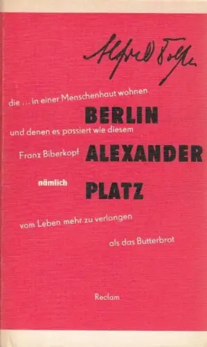 Buch: Berlin Alexanderplatz, Döblin, Alfred. Reclams Universal-Bibliothek, 1977