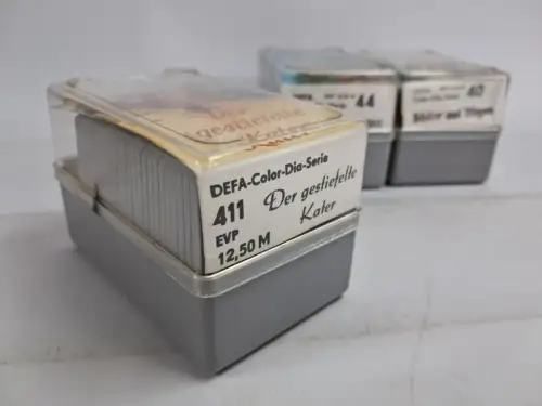 3 Boxen DEFA Color Dia Serie: Bäder / Fahrt durch Rügen, Der gestiefelte Kater