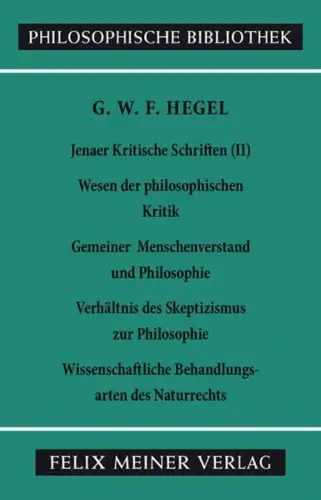 Buch: Jenaer Kritische Schriften II, Hegel, Georg Wilhelm Friedrich, 1983