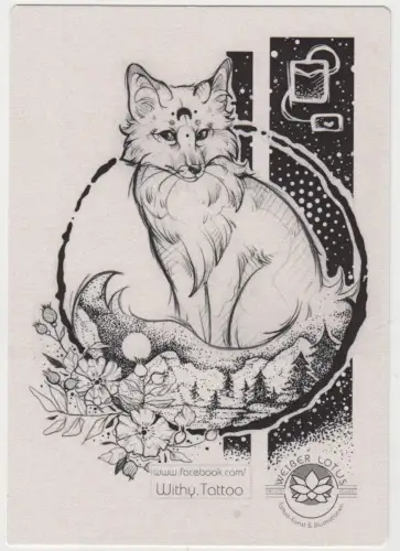 Postkarte: Postkarte Manga Tattoo Weißer Lotus Fuchs, Withy, Vanessa Mertens